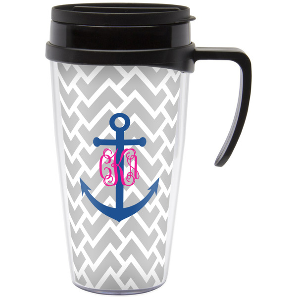 Custom Monogram Anchor Acrylic Travel Mug with Handle (Personalized)