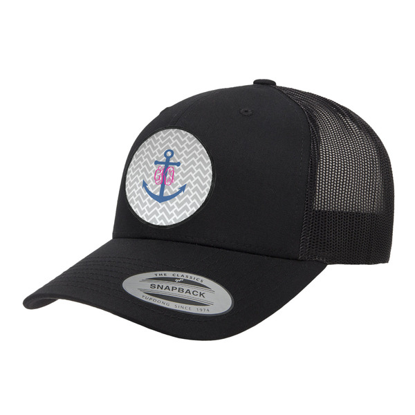 Custom Monogram Anchor Trucker Hat - Black