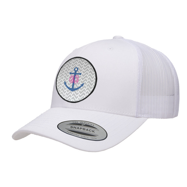 Custom Monogram Anchor Trucker Hat - White
