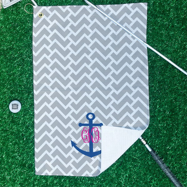 Monogram Anchor Waffle Weave Golf Towel - In Context
