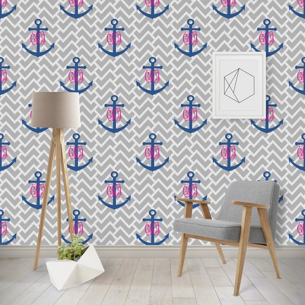 Custom Monogram Anchor Wallpaper & Surface Covering (Water Activated - Removable)