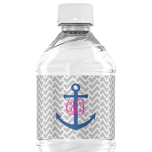 Custom Monogram Anchor Water Bottle Labels - Custom Sized