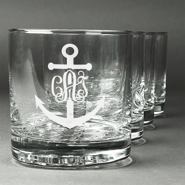 Custom Monogram Anchor Whiskey Glasses (Set of 4) (Personalized)