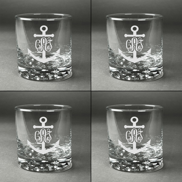 Monogram Anchor Whiskey Glasses - Set of 4 all Engraved