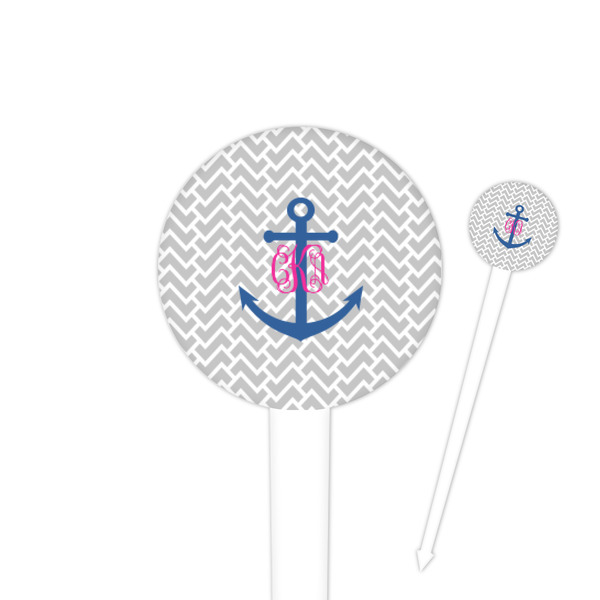 Custom Monogram Anchor 4" Round Plastic Food Picks - White - Single Sided