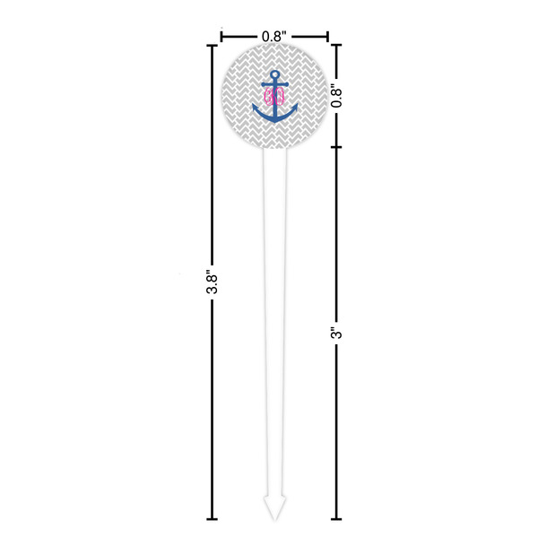 Monogram Anchor White Plastic 4" Food Pick - Round - Dimensions