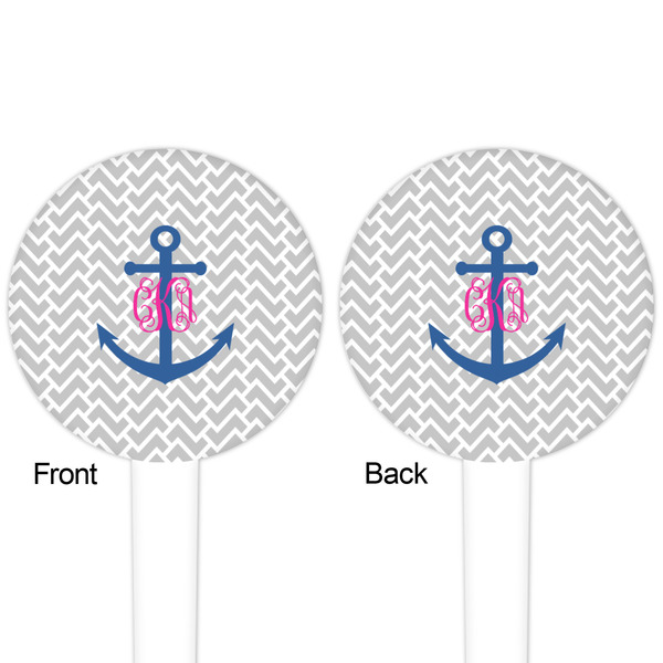 Monogram Anchor White Plastic 4" Food Pick - Round - Double Sided - Front & Back