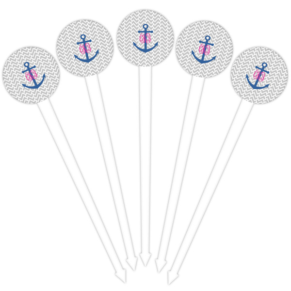 Monogram Anchor White Plastic 4" Food Pick - Round - Fan View