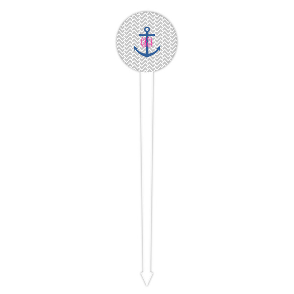 Monogram Anchor White Plastic 4" Food Pick - Round - Single Pick