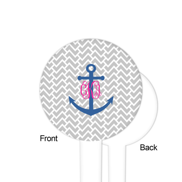 Monogram Anchor White Plastic 4" Food Pick - Round - Single Sided - Front & Back