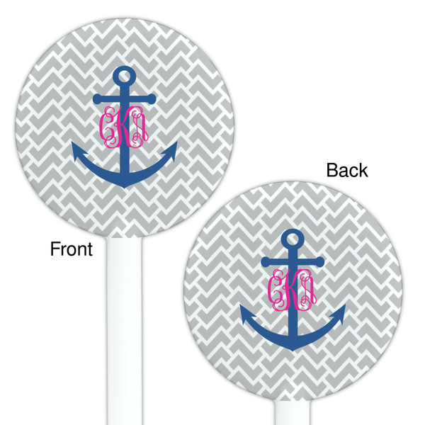 Monogram Anchor White Plastic 5.5" Stir Stick - Double Sided - Round - Front & Back