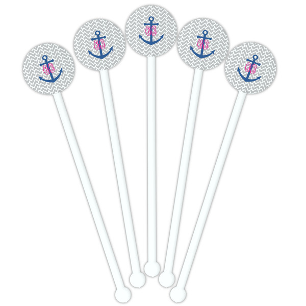 Monogram Anchor White Plastic 5.5" Stir Stick - Fan View