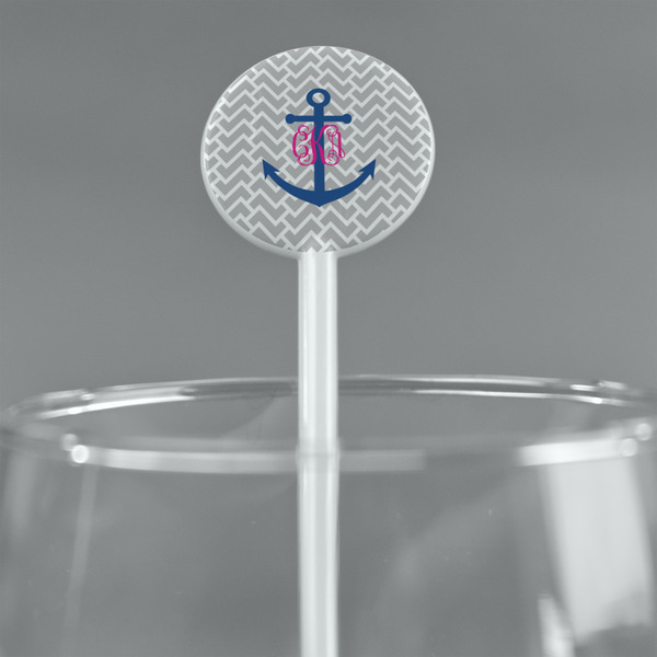 Monogram Anchor White Plastic 5.5" Stir Stick - Round - Main