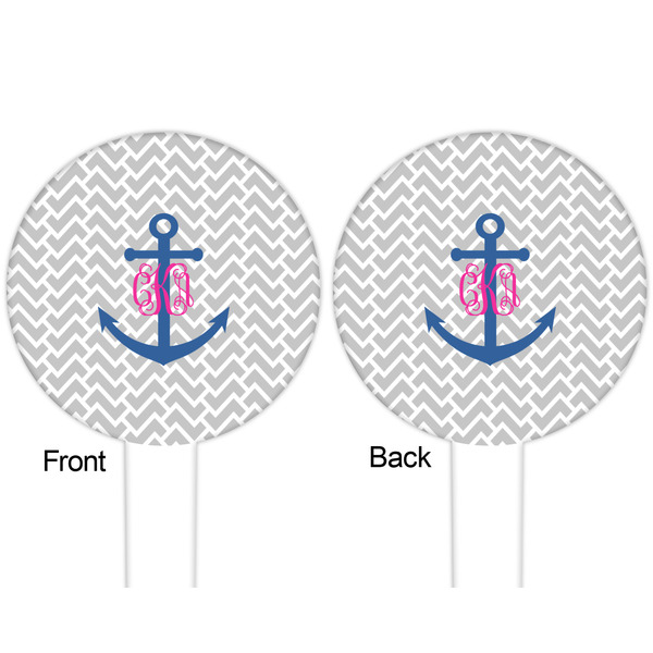 Monogram Anchor White Plastic 6" Food Pick - Round - Double Sided - Front & Back