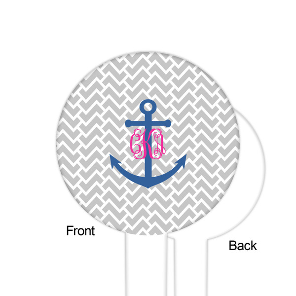 Monogram Anchor White Plastic 6" Food Pick - Round - Single Sided - Front & Back