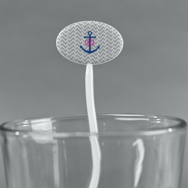 Monogram Anchor White Plastic 7" Stir Stick - Oval - Main