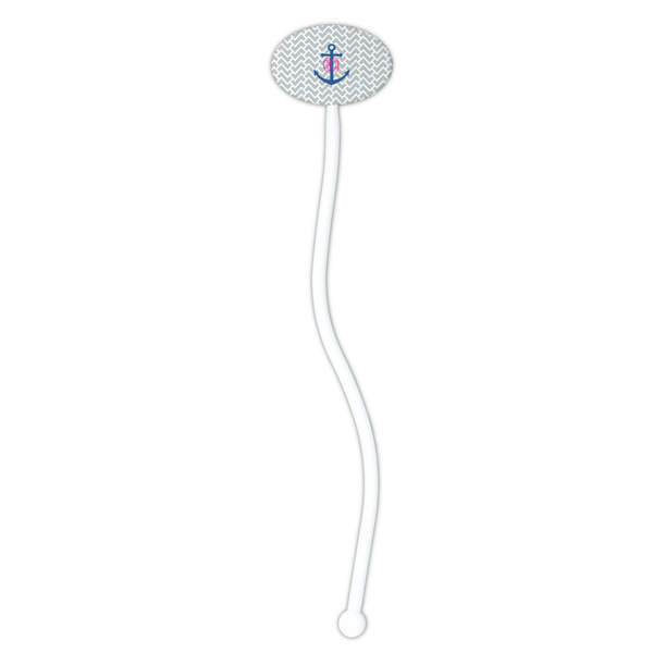 Monogram Anchor White Plastic 7" Stir Stick - Oval - Single Stick