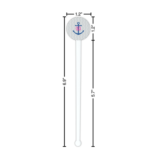 Monogram Anchor White Plastic 7" Stir Stick - Round - Dimensions