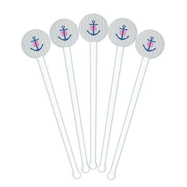 Monogram Anchor White Plastic 7" Stir Stick - Round - Fan View