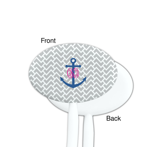 Monogram Anchor White Plastic 7" Stir Stick - Single Sided - Oval - Front & Back
