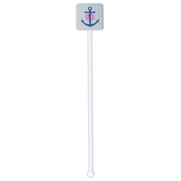 Monogram Anchor White Plastic Stir Stick - Double Sided - Square - Single Stick