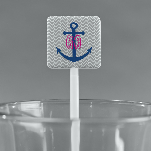Monogram Anchor White Plastic Stir Stick - Square - Main