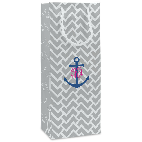 Custom Monogram Anchor Wine Gift Bags - Matte