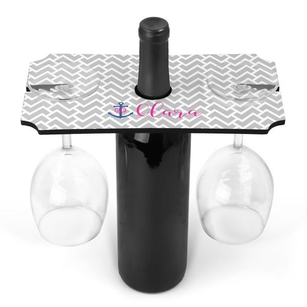 Custom Monogram Anchor Wine Bottle & Glass Holder (Personalized)