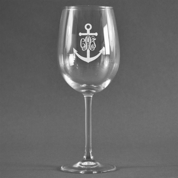 Custom Monogram Anchor Wine Glass - Engraved