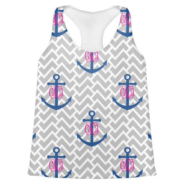 Custom Monogram Anchor Womens Racerback Tank Top - 2X Large (Personalized)