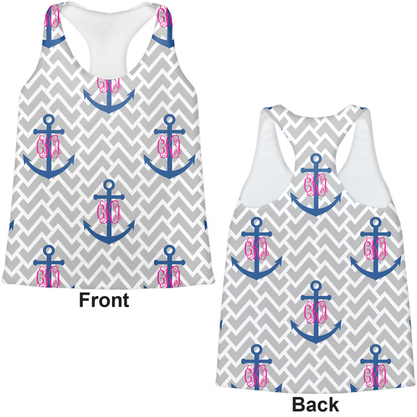 Monogram Anchor Womens Racerback Tank Tops - Medium - Front and Back