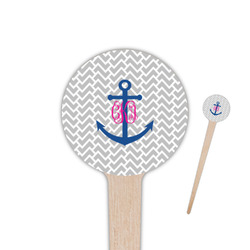 Monogram Anchor 4" Round Wooden Food Picks - Double Sided