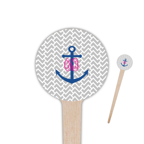 Custom Monogram Anchor 4" Round Wooden Food Picks - Double Sided