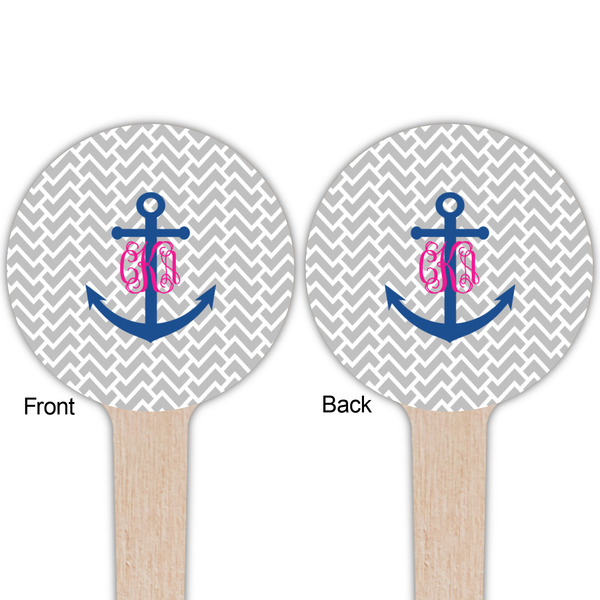 Monogram Anchor Wooden 4" Food Pick - Round - Double Sided - Front & Back