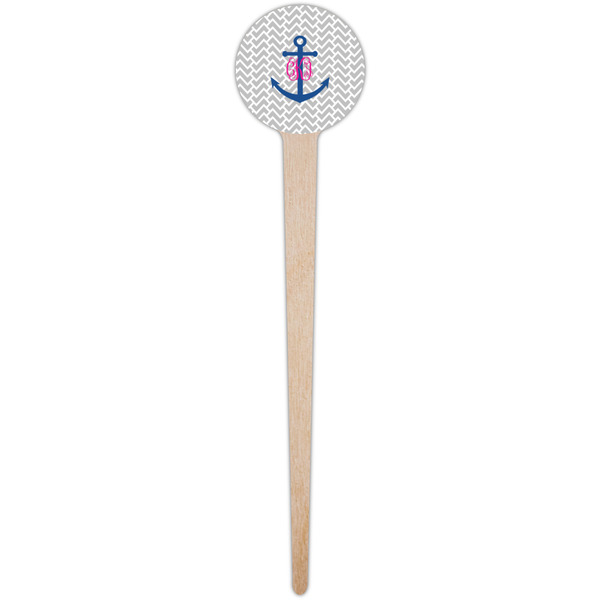 Monogram Anchor Wooden 4" Food Pick - Round - Single Pick