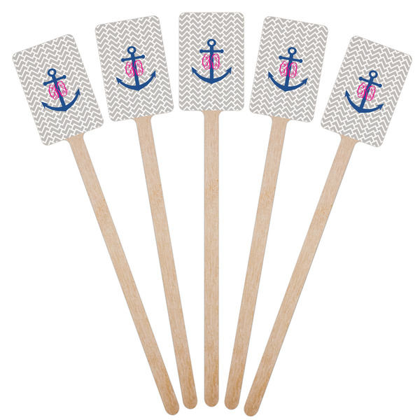 Monogram Anchor Wooden 6.25" Stir Stick - Rectangular - Fan View