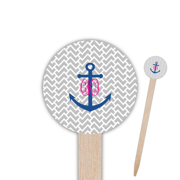 Custom Monogram Anchor 6" Round Wooden Food Picks - Double Sided