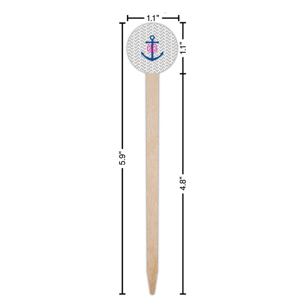 Monogram Anchor Wooden 6" Food Pick - Round - Dimensions