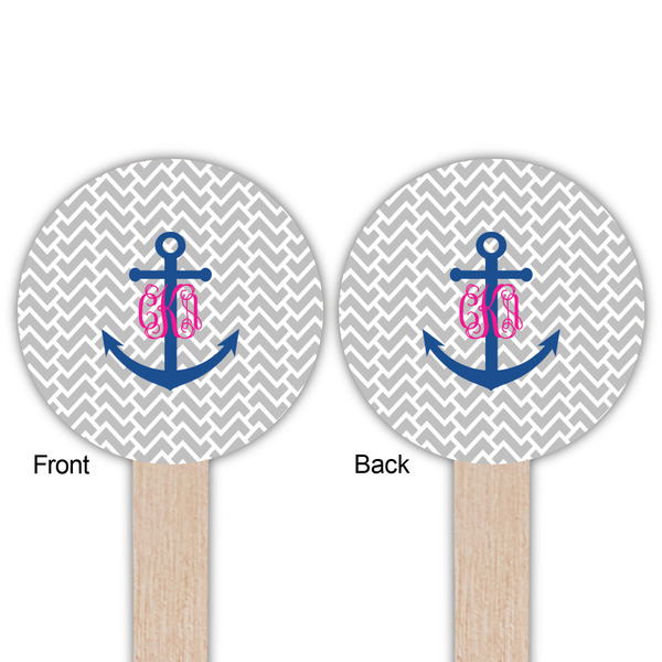 Monogram Anchor Wooden 6" Food Pick - Round - Double Sided - Front & Back