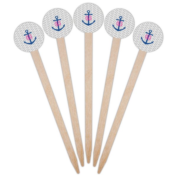 Monogram Anchor Wooden 6" Food Pick - Round - Fan View