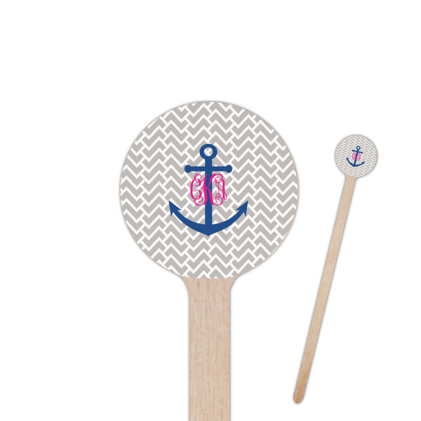 Custom Monogram Anchor 6" Round Wooden Stir Sticks - Single Sided