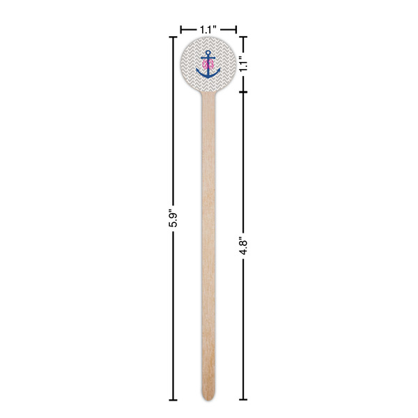 Monogram Anchor Wooden 6" Stir Stick - Round - Dimensions