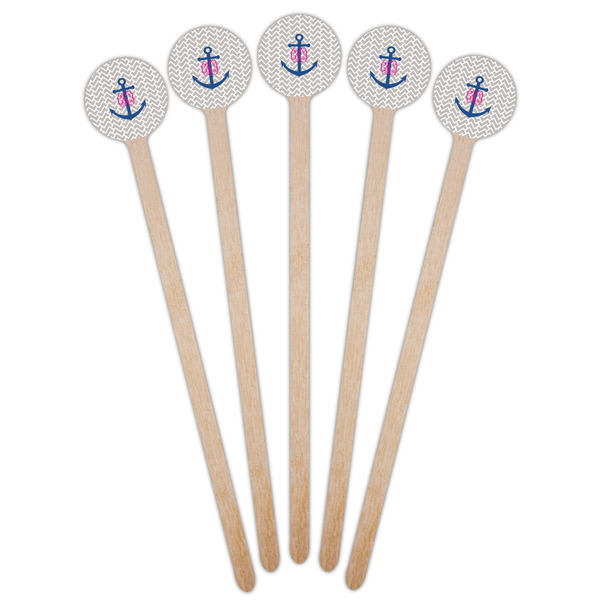 Monogram Anchor Wooden 6" Stir Stick - Round - Fan View