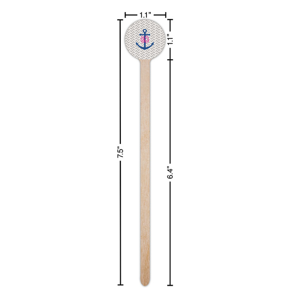 Monogram Anchor Wooden 7.5" Stir Stick - Round - Dimensions