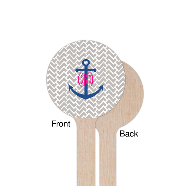 Monogram Anchor Wooden 7.5" Stir Stick - Round - Single Sided - Front & Back