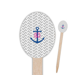 Monogram Anchor Oval Wooden Food Picks - Single Sided