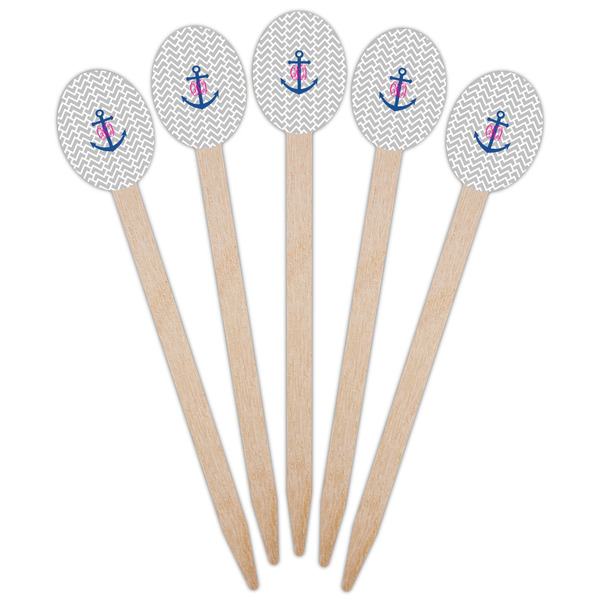 Monogram Anchor Wooden Food Pick - Oval - Fan View