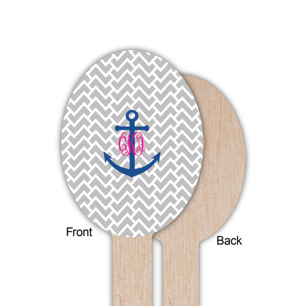 Monogram Anchor Wooden Food Pick - Oval - Single Sided - Front & Back