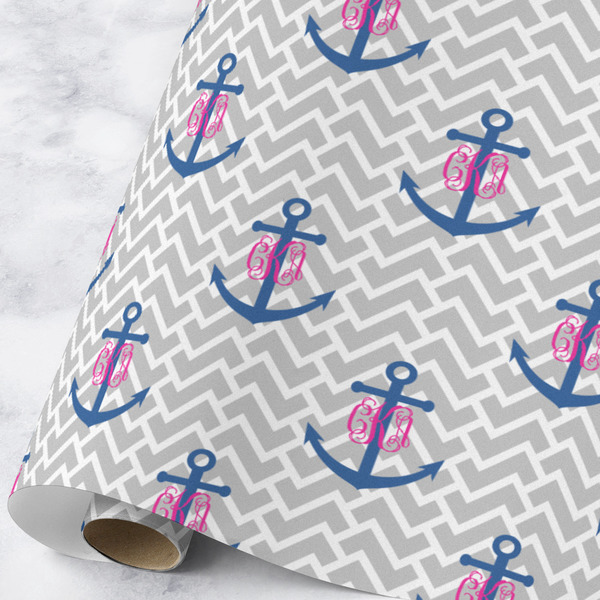 Custom Monogram Anchor Wrapping Paper Roll - Large - Matte