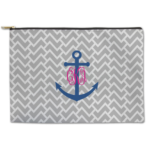 Custom Monogram Anchor Zipper Pouch - Large - 12.5"x8.5" (Personalized)